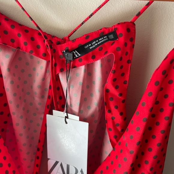 Zara Silky Red Polka Dot Mini Dress Open Back Medium New Tags - Picture 5 of 6